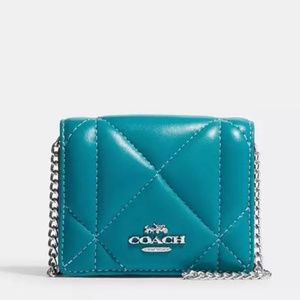 New Coach Teal Mini Wallet On A Chain With Puffy Diamond Quilting